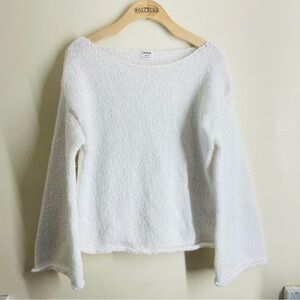 Cotton-On Knit Sweater White Cropped | Wide Neck Flared Sleeves Lightweight M